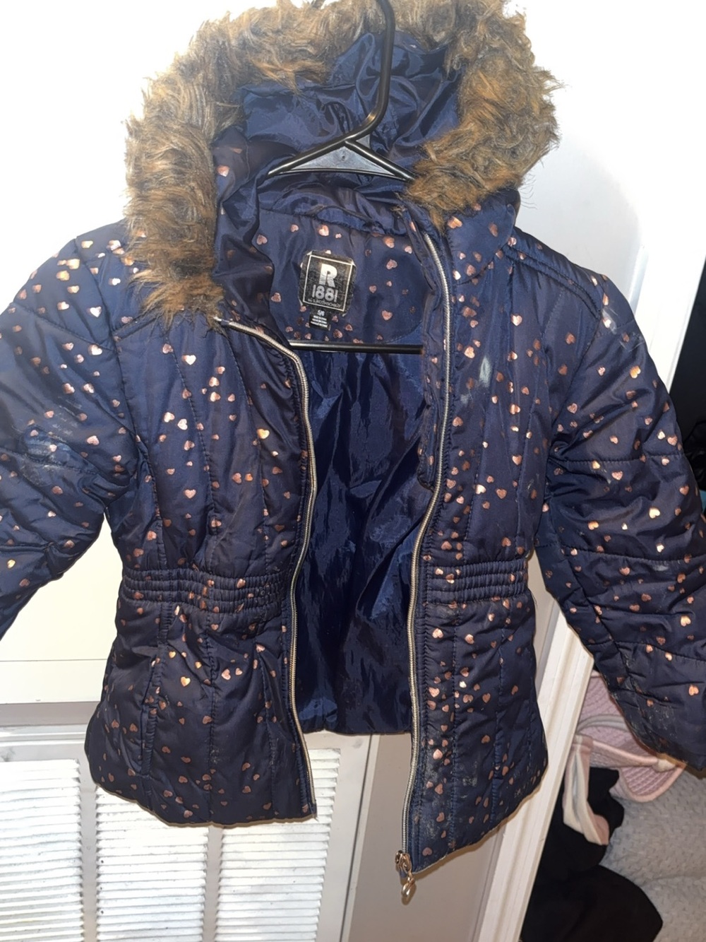 Rothschild Navy Puffer Jacket with Rose Gold Heart Accents